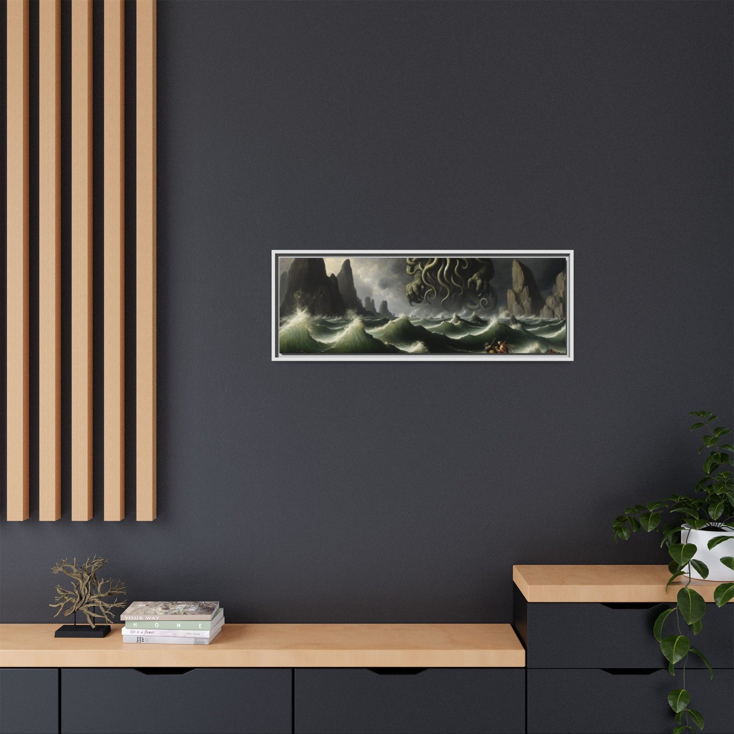 Cthulhu in the Storm Canvas, Framed (Multi-color)