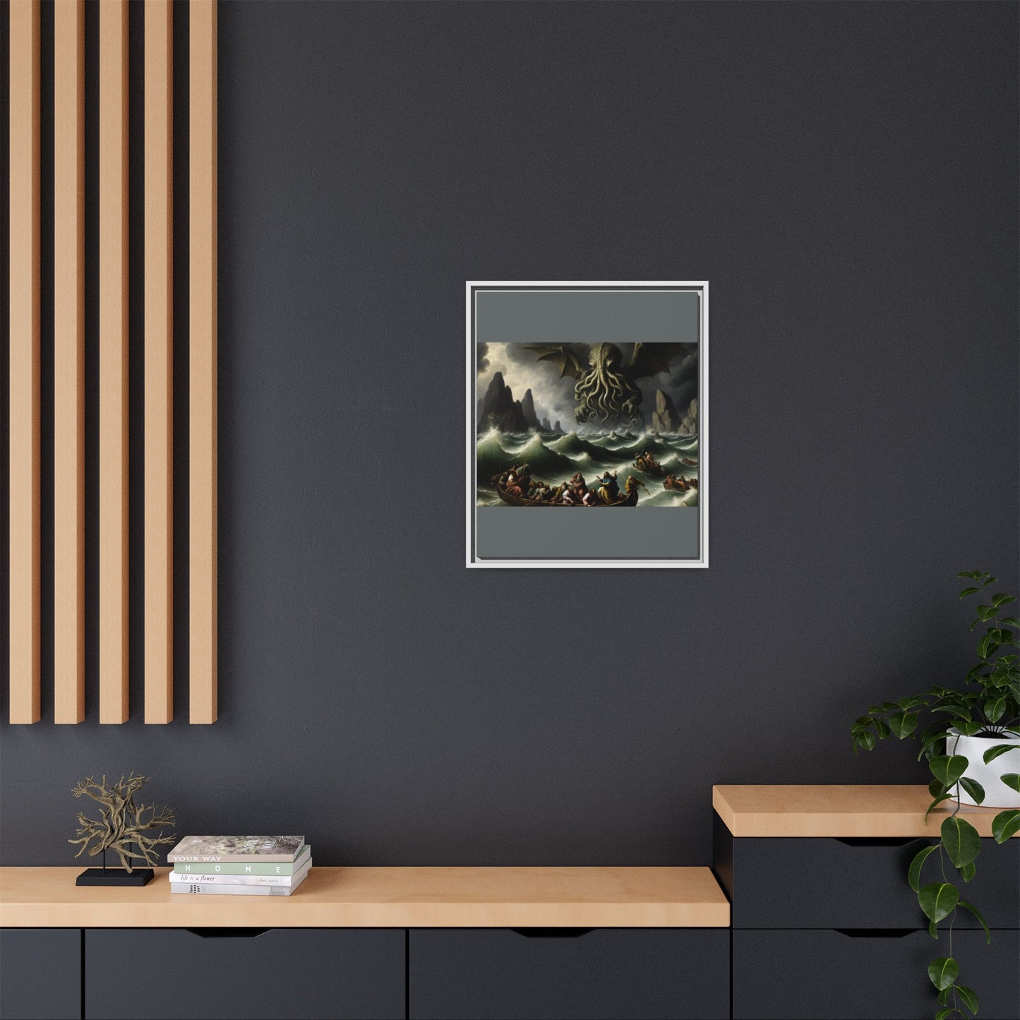 Cthulhu in the Storm Canvas, Framed (Multi-color)