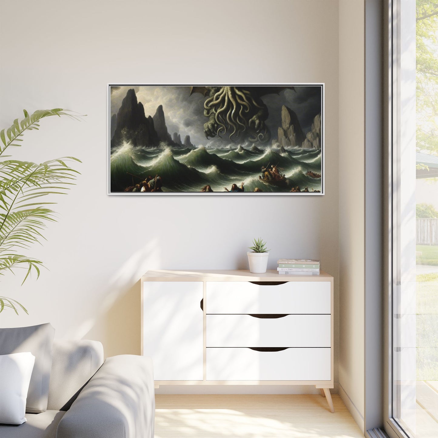 Cthulhu in the Storm Canvas, Framed (Multi-color)