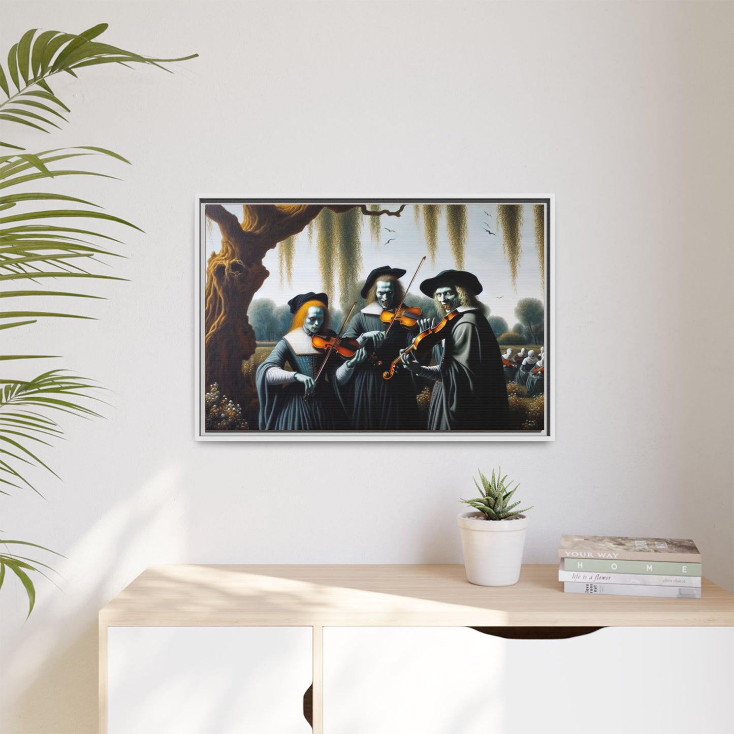 Vermeer's Vampire Violinists Canvas, Framed (Multi-color)