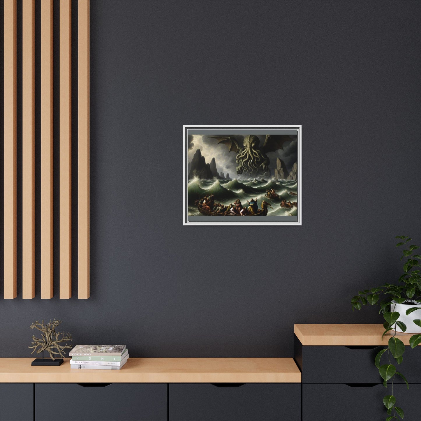 Cthulhu in the Storm Canvas, Framed (Multi-color)