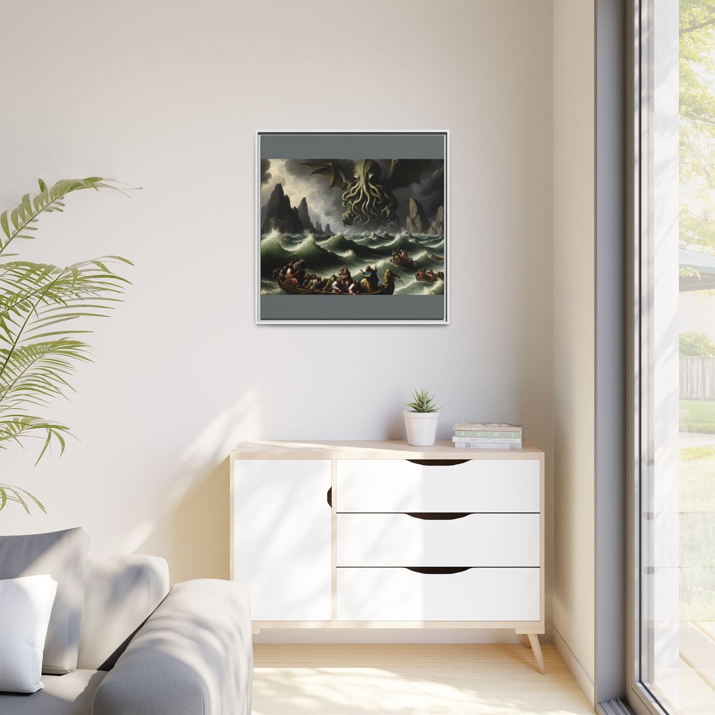 Cthulhu in the Storm Canvas, Framed (Multi-color)