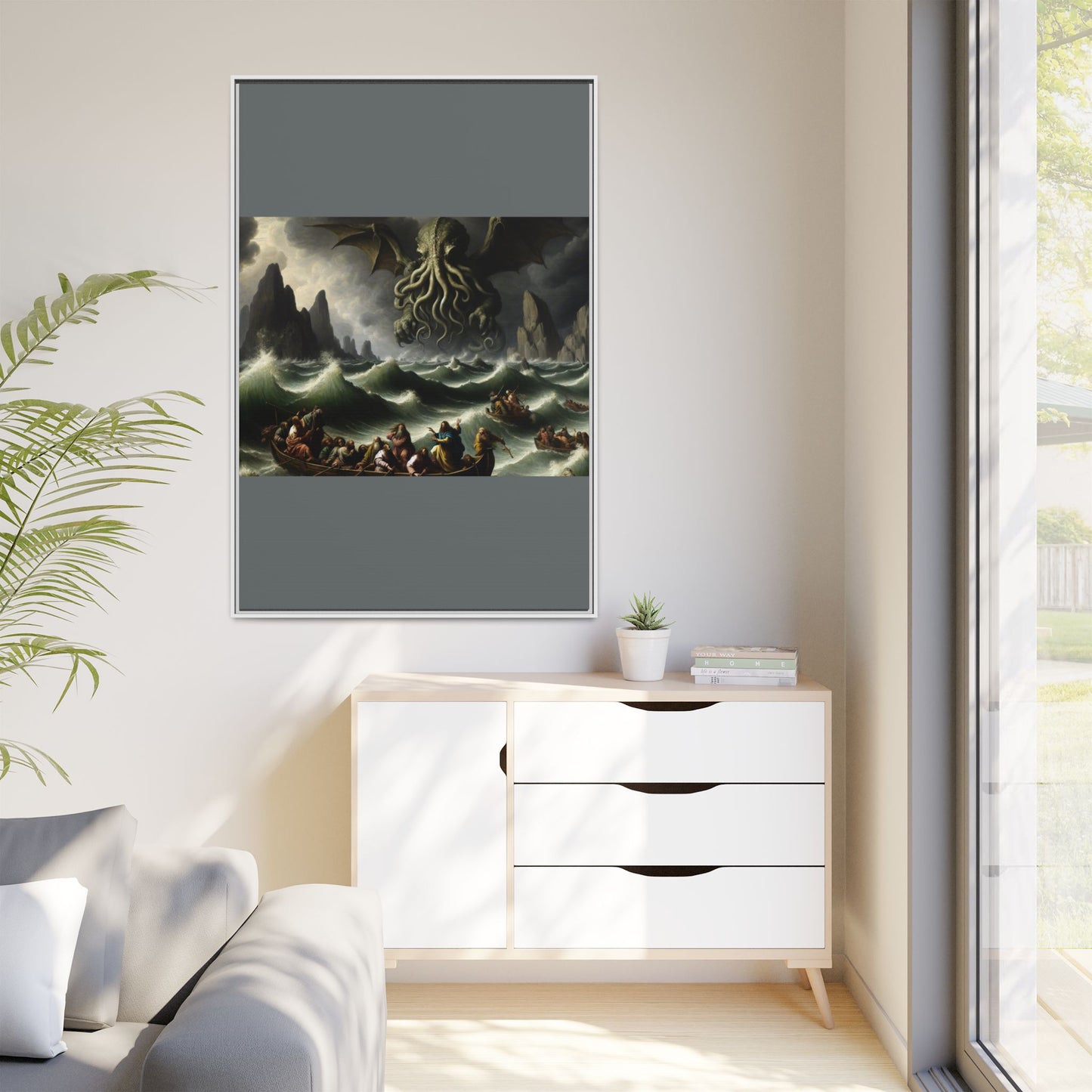 Cthulhu in the Storm Canvas, Framed (Multi-color)