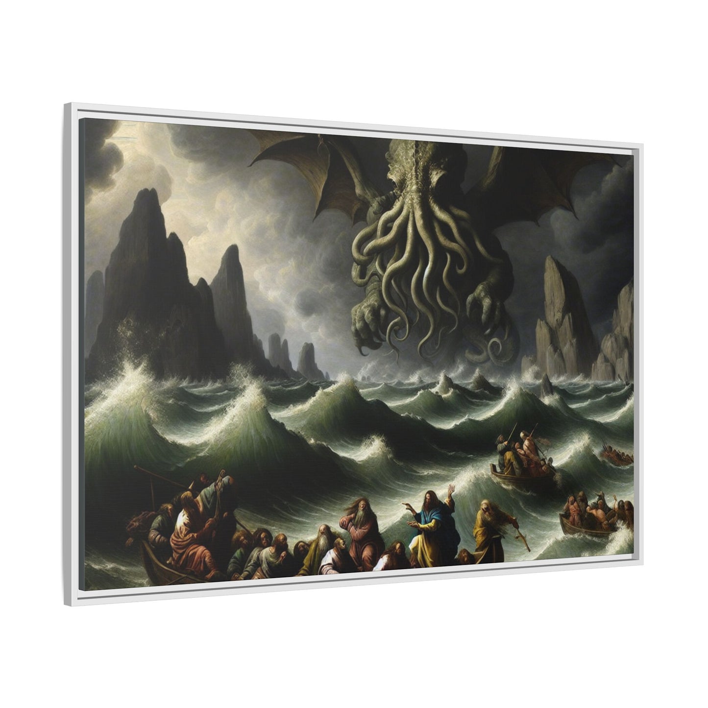 Cthulhu in the Storm Canvas, Framed (Multi-color)