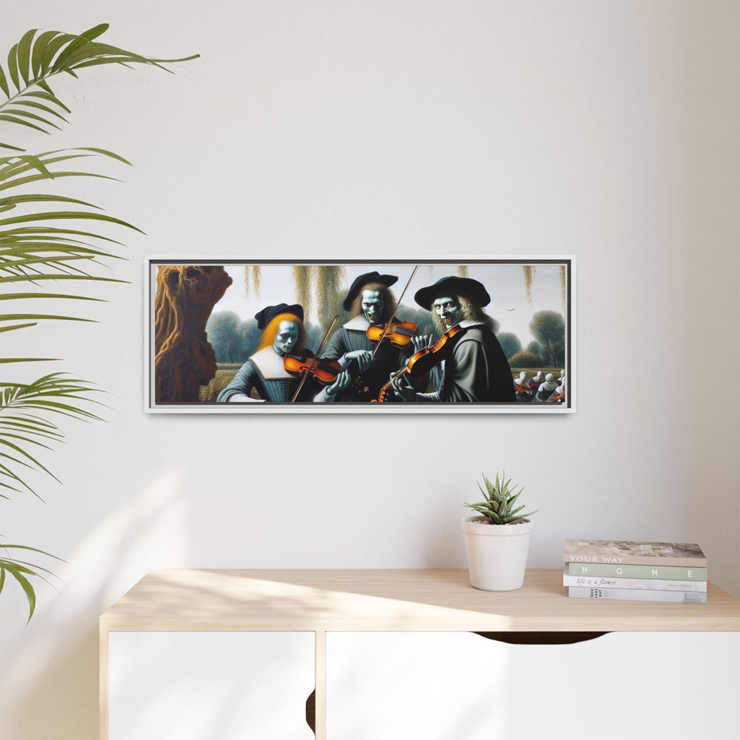 Vermeer's Vampire Violinists Canvas, Framed (Multi-color)