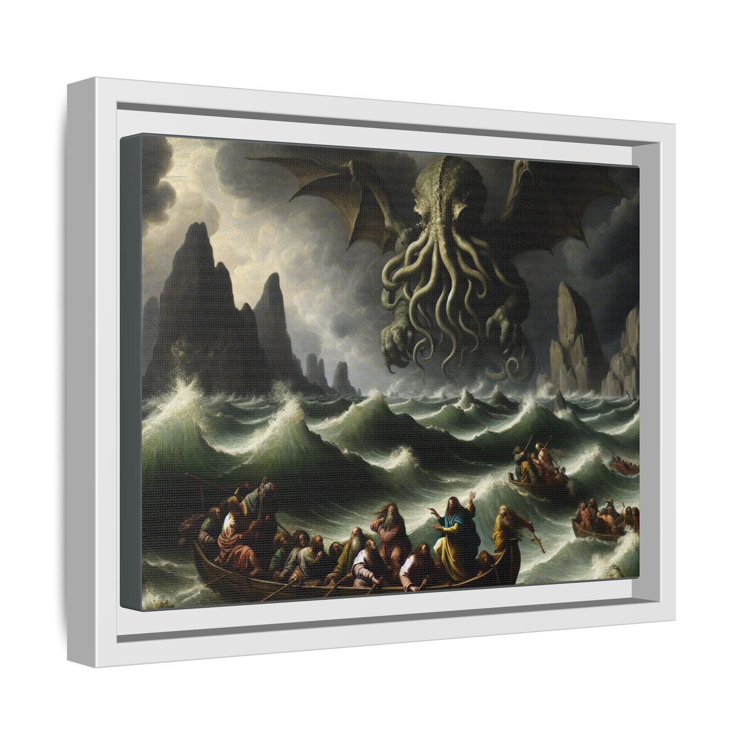 Cthulhu in the Storm Canvas, Framed (Multi-color)