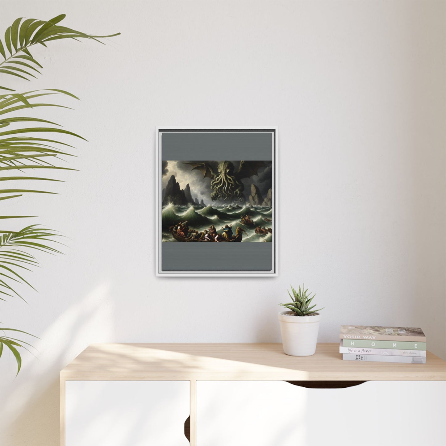 Cthulhu in the Storm Canvas, Framed (Multi-color)