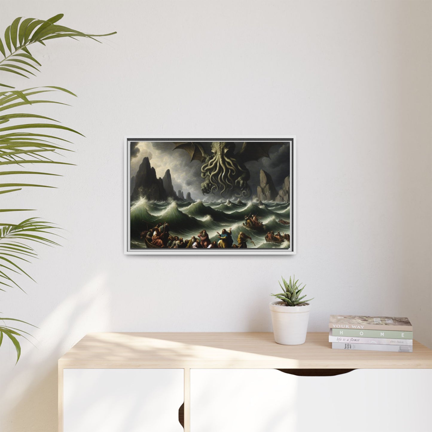 Cthulhu in the Storm Canvas, Framed (Multi-color)