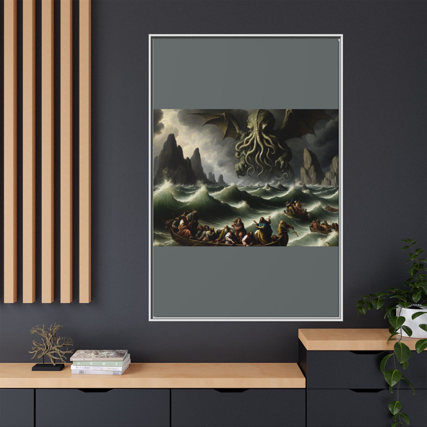 Cthulhu in the Storm Canvas, Framed (Multi-color)