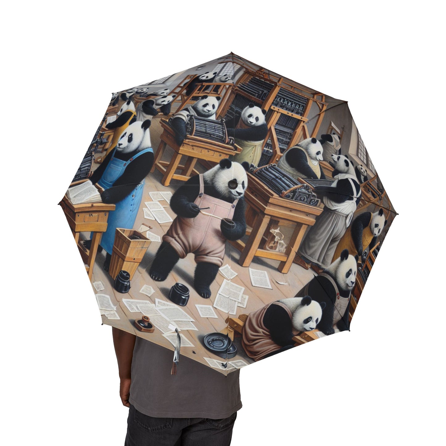 Printing Pandamonium Semi-Automatic Foldable Umbrella