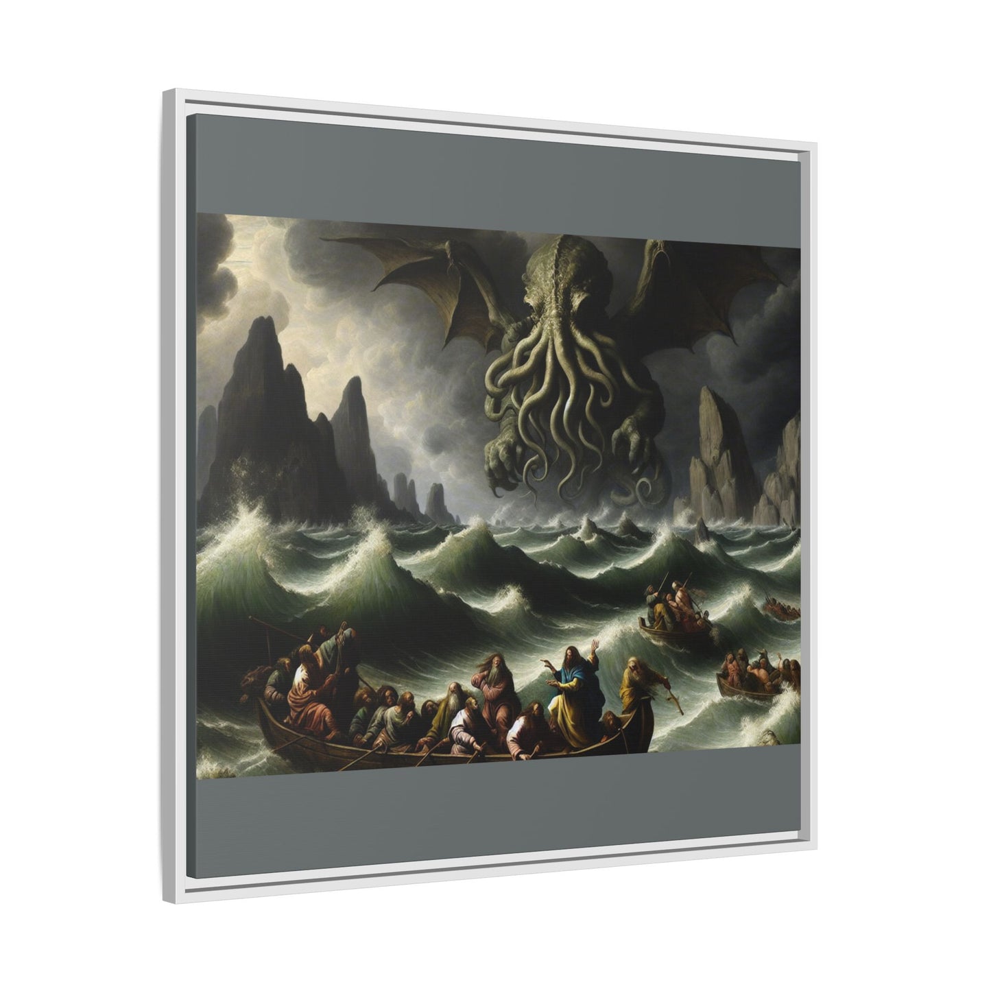 Cthulhu in the Storm Canvas, Framed (Multi-color)