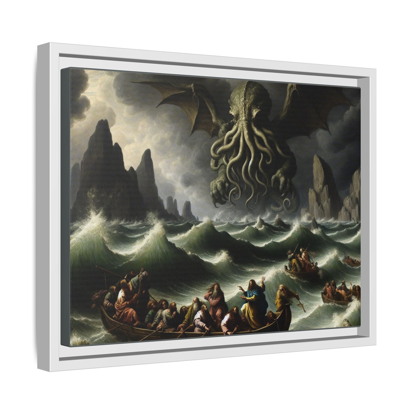 Cthulhu in the Storm Canvas, Framed (Multi-color)
