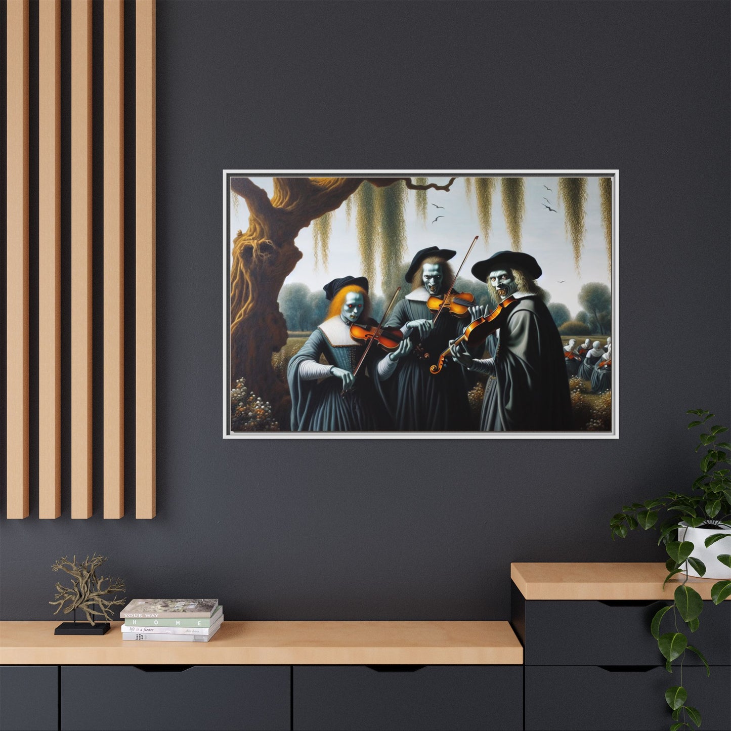 Vermeer's Vampire Violinists Canvas, Framed (Multi-color)