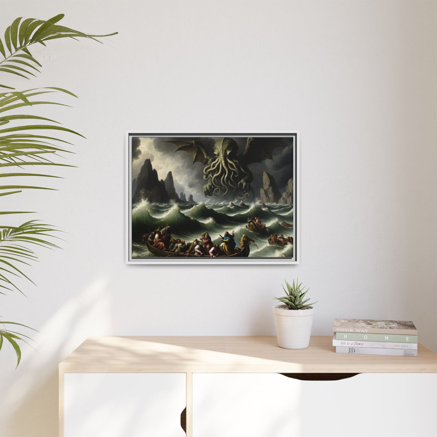 Cthulhu in the Storm Canvas, Framed (Multi-color)