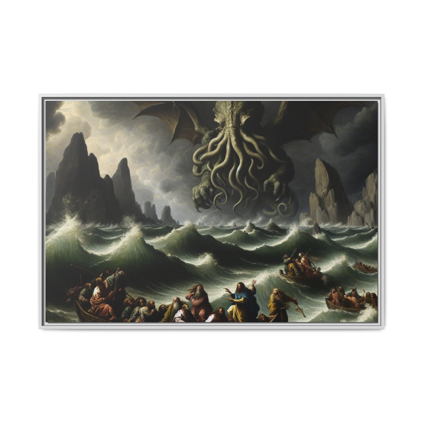 Cthulhu in the Storm Canvas, Framed (Multi-color)