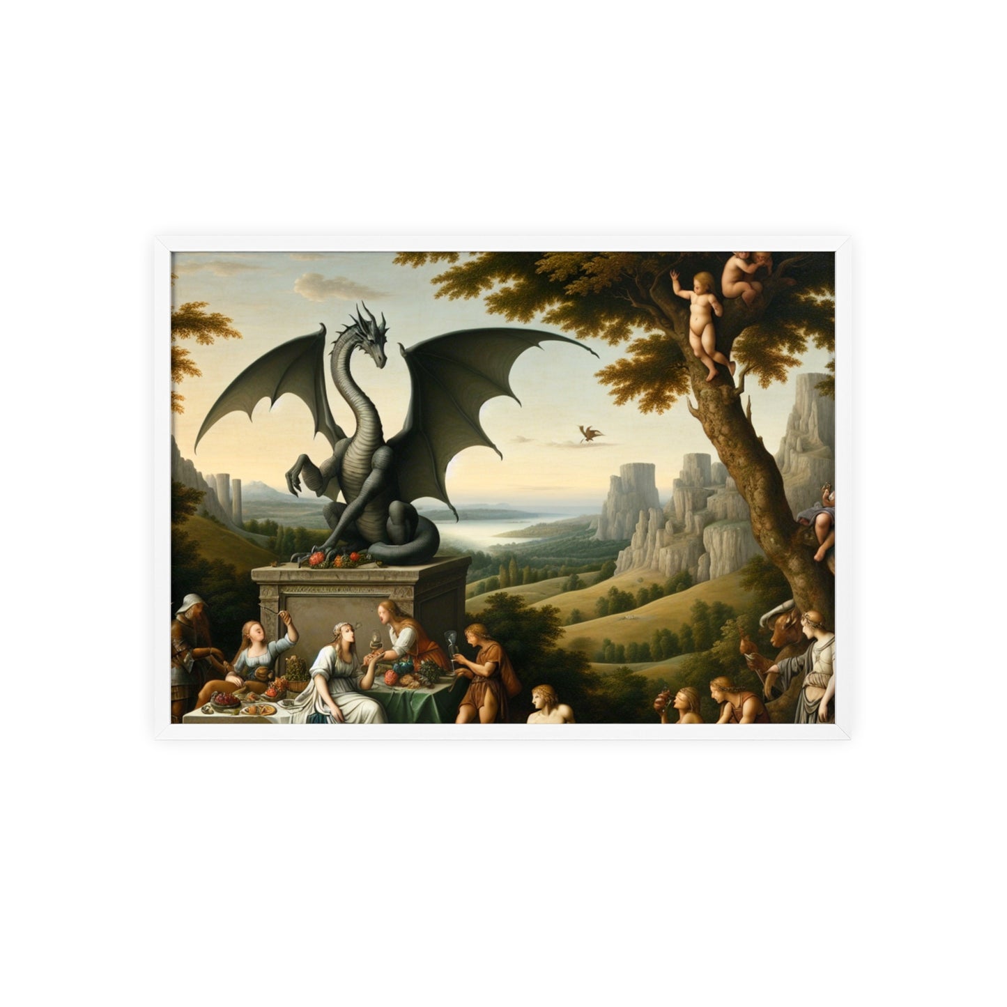 Framed Dragon Statue Poster