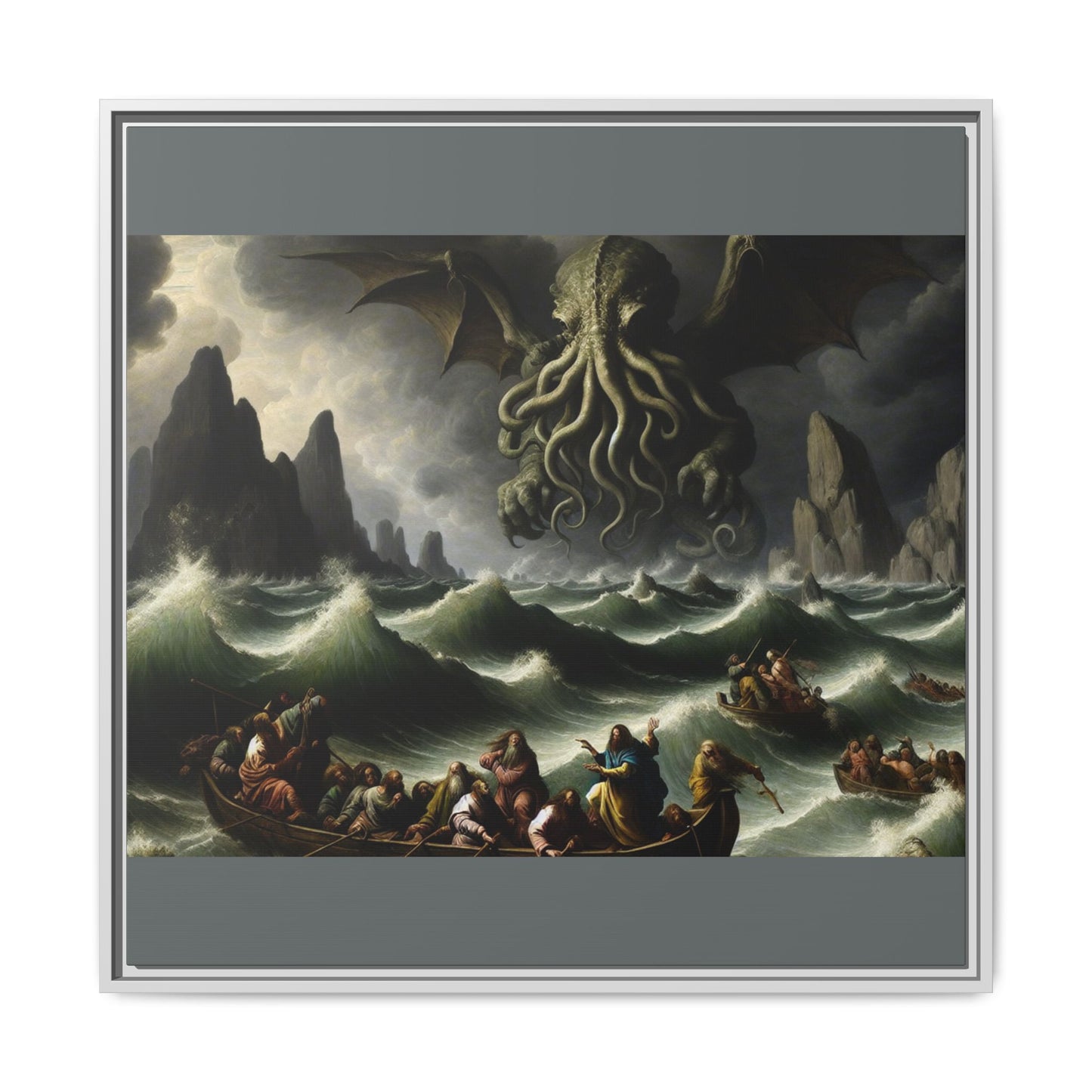 Cthulhu in the Storm Canvas, Framed (Multi-color)
