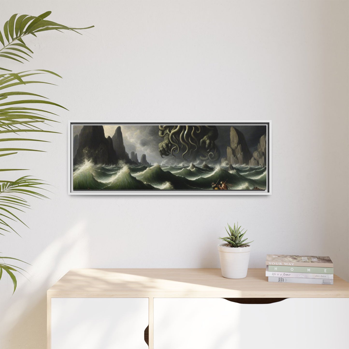 Cthulhu in the Storm Canvas, Framed (Multi-color)