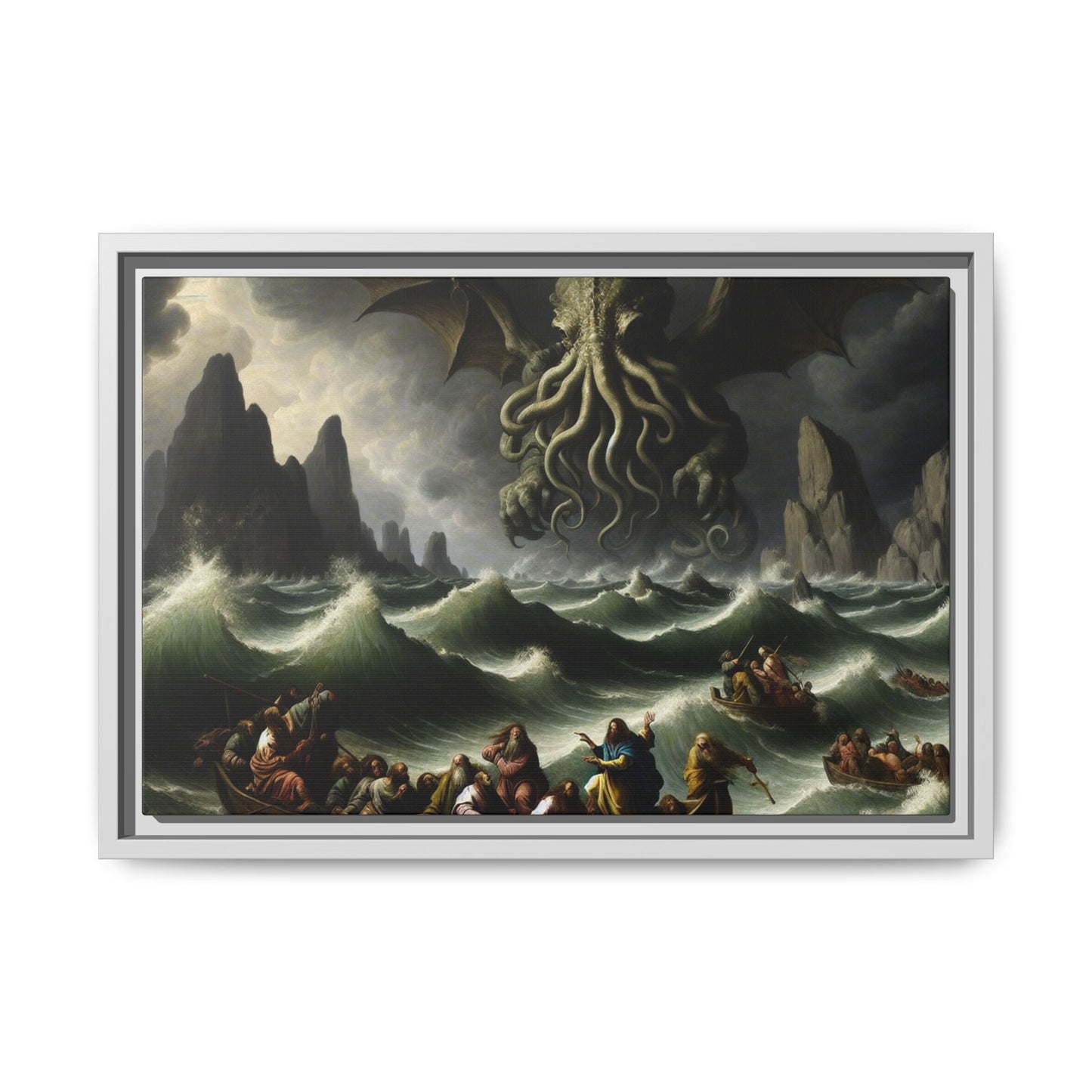 Cthulhu in the Storm Canvas, Framed (Multi-color)