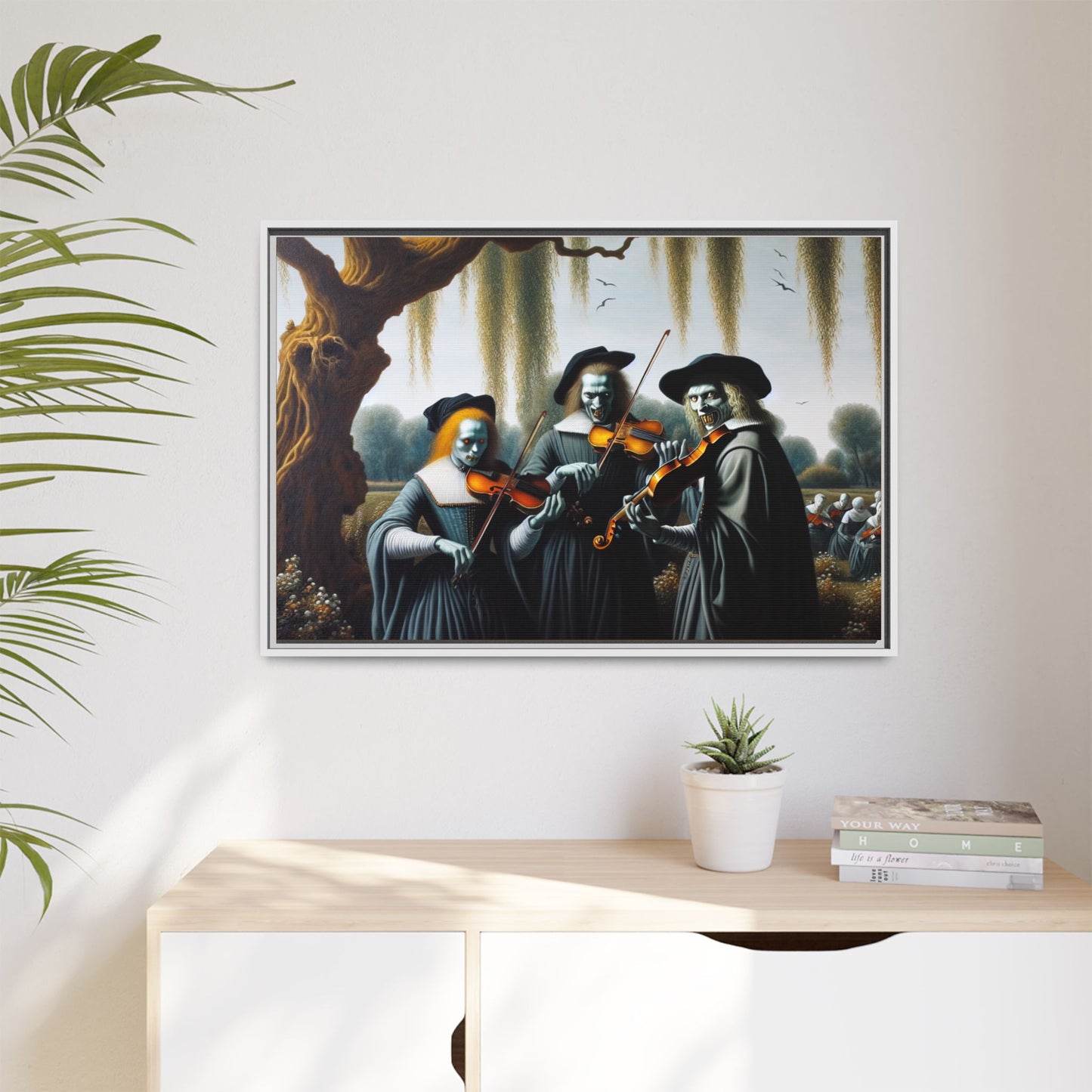 Vermeer's Vampire Violinists Canvas, Framed (Multi-color)