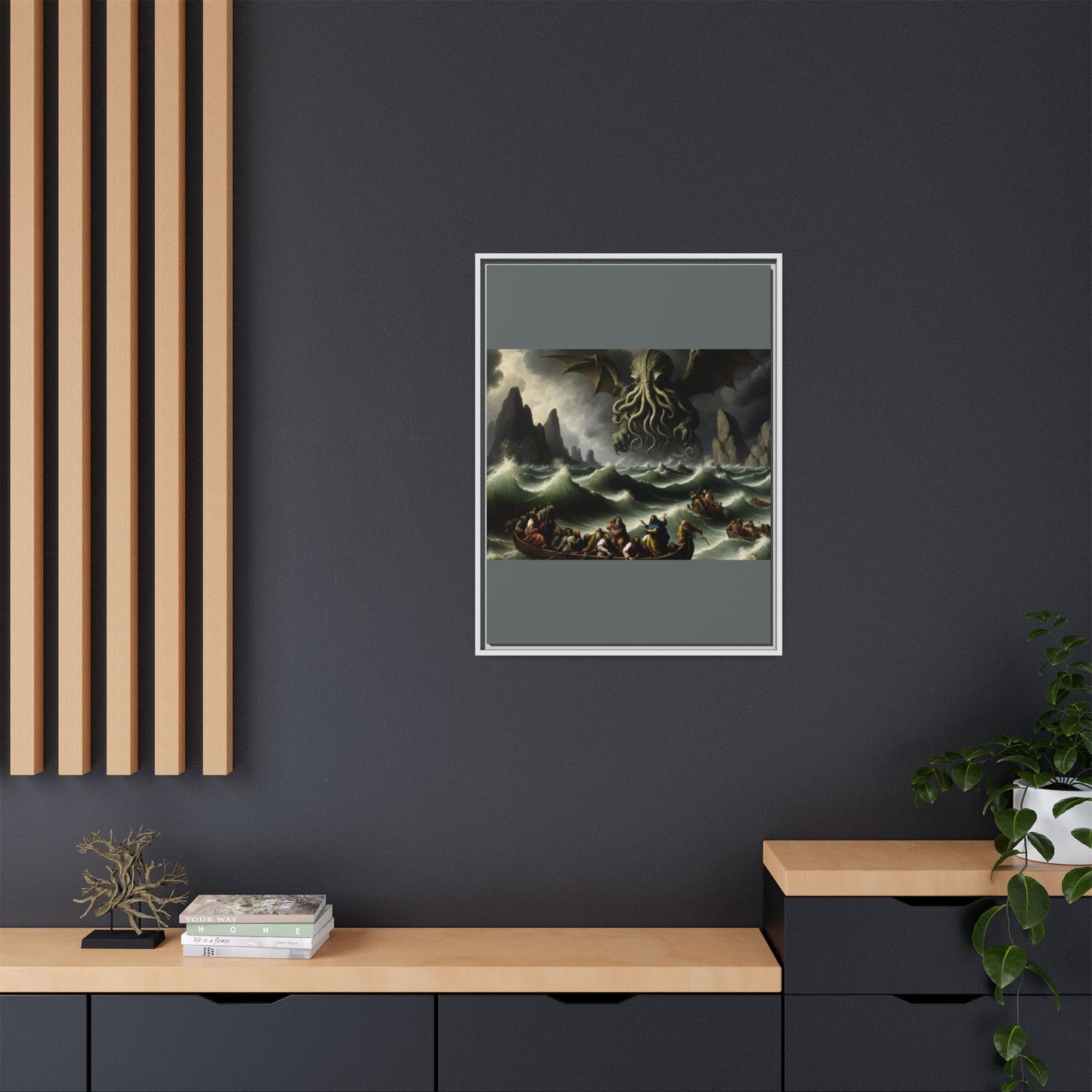 Cthulhu in the Storm Canvas, Framed (Multi-color)