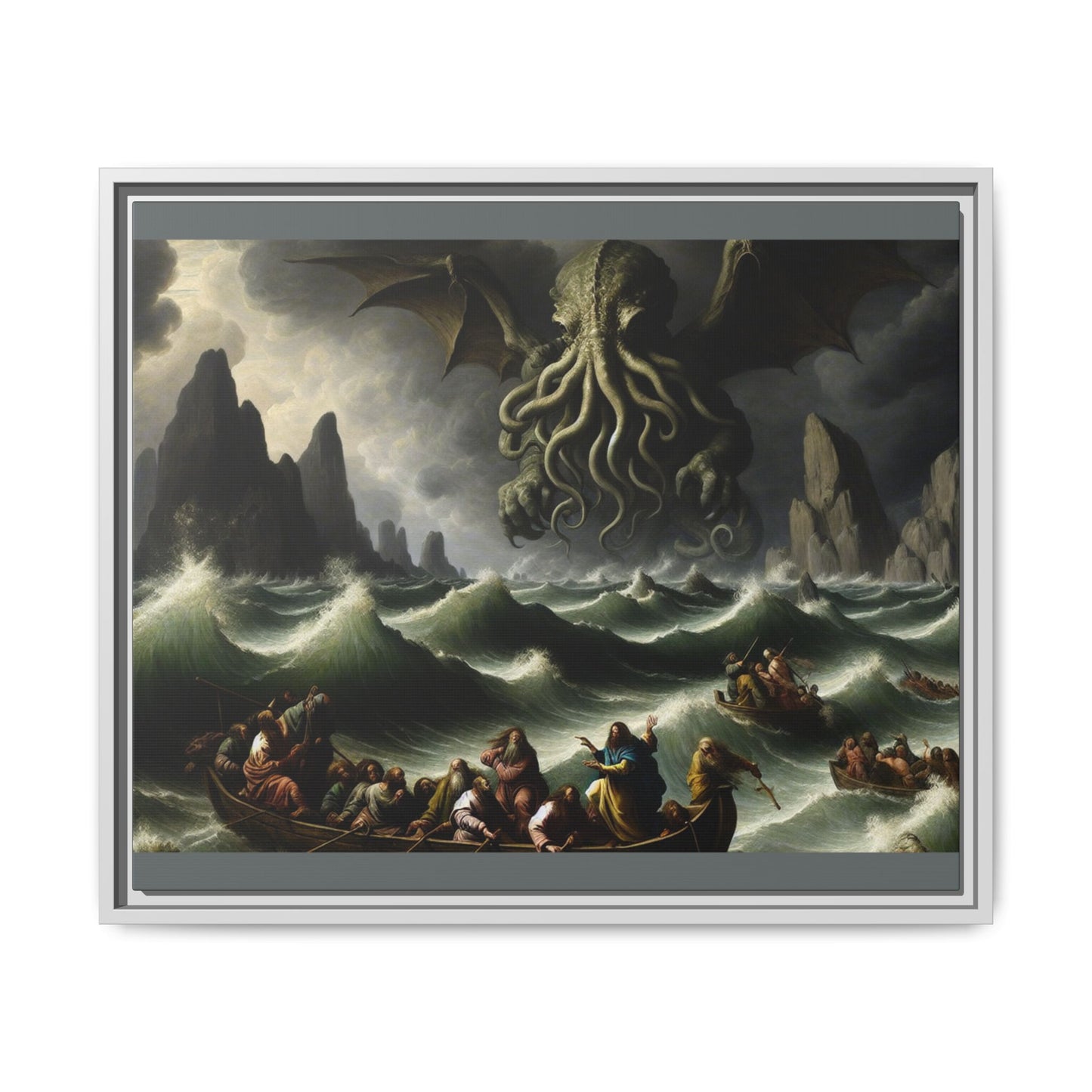 Cthulhu in the Storm Canvas, Framed (Multi-color)