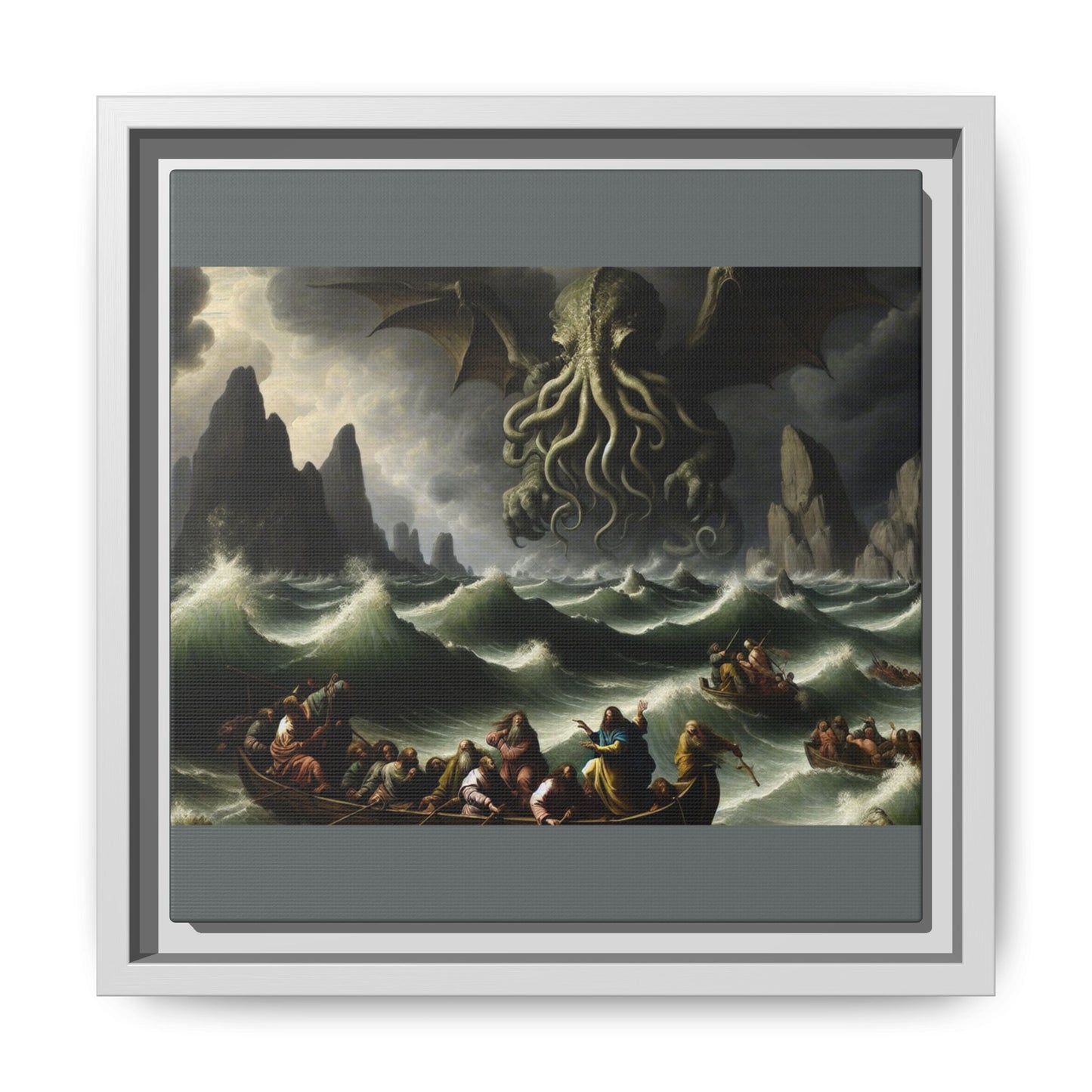 Cthulhu in the Storm Canvas, Framed (Multi-color)
