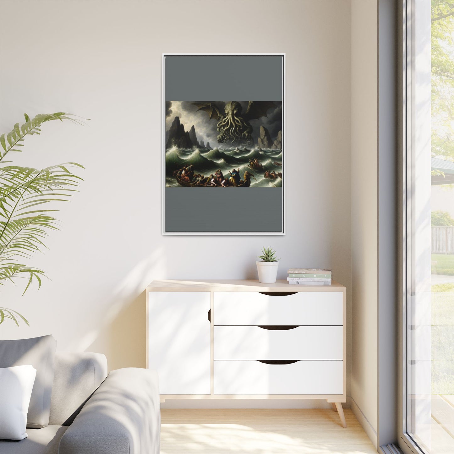 Cthulhu in the Storm Canvas, Framed (Multi-color)