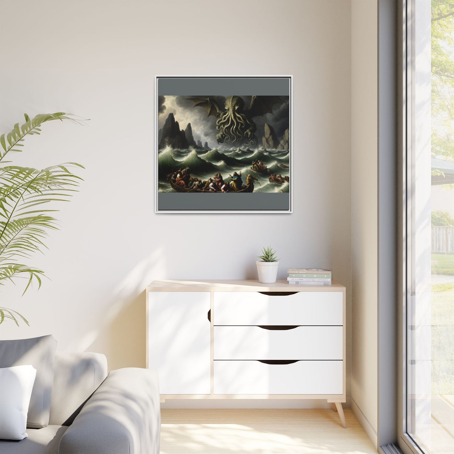 Cthulhu in the Storm Canvas, Framed (Multi-color)