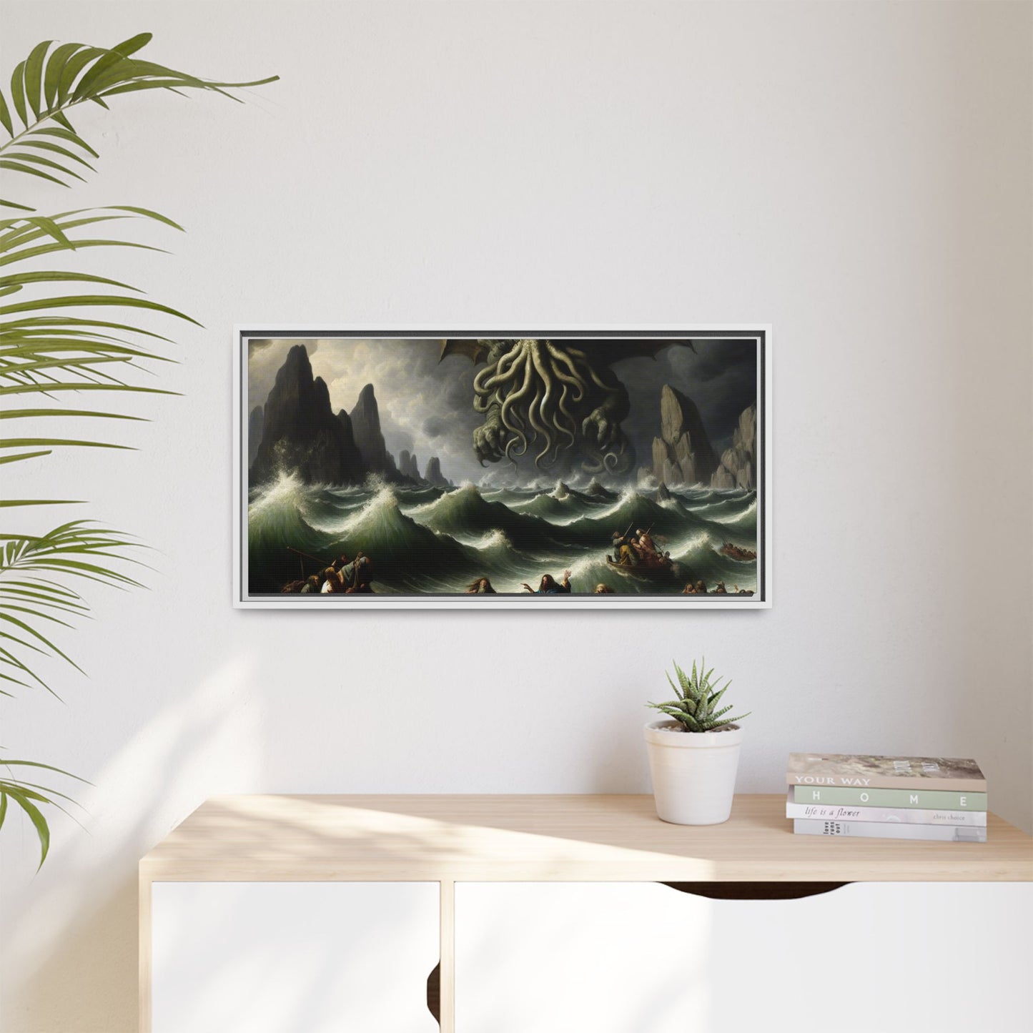 Cthulhu in the Storm Canvas, Framed (Multi-color)