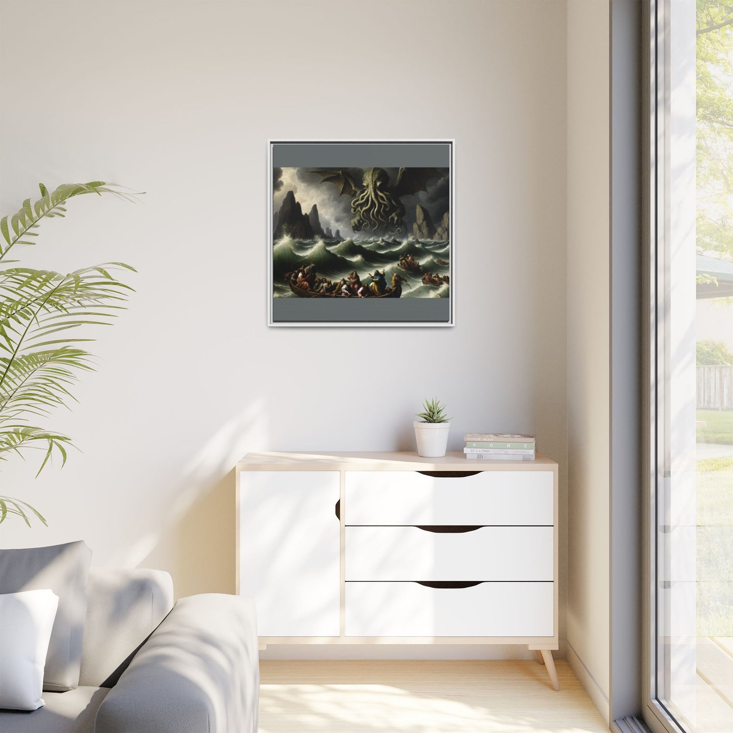 Cthulhu in the Storm Canvas, Framed (Multi-color)