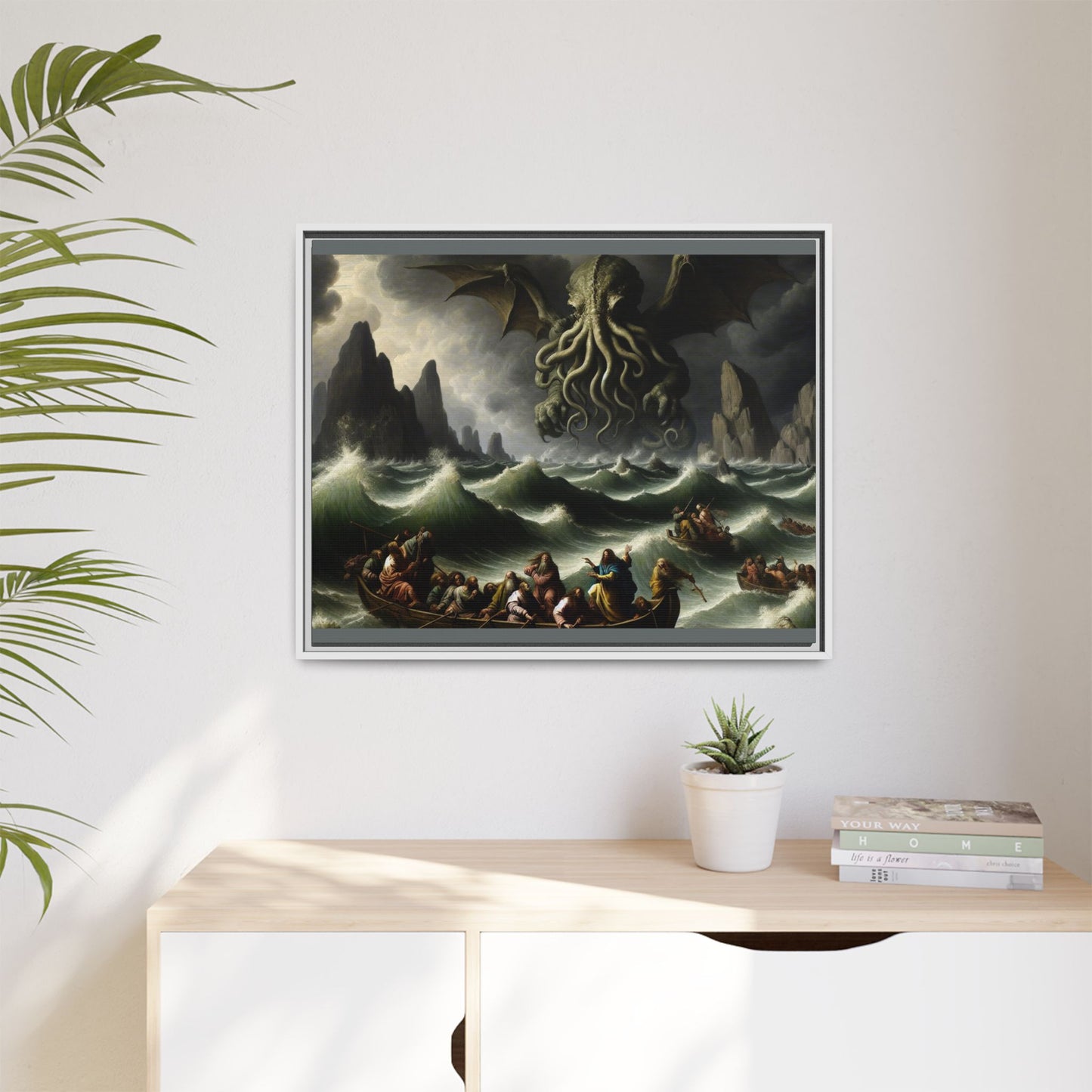 Cthulhu in the Storm Canvas, Framed (Multi-color)