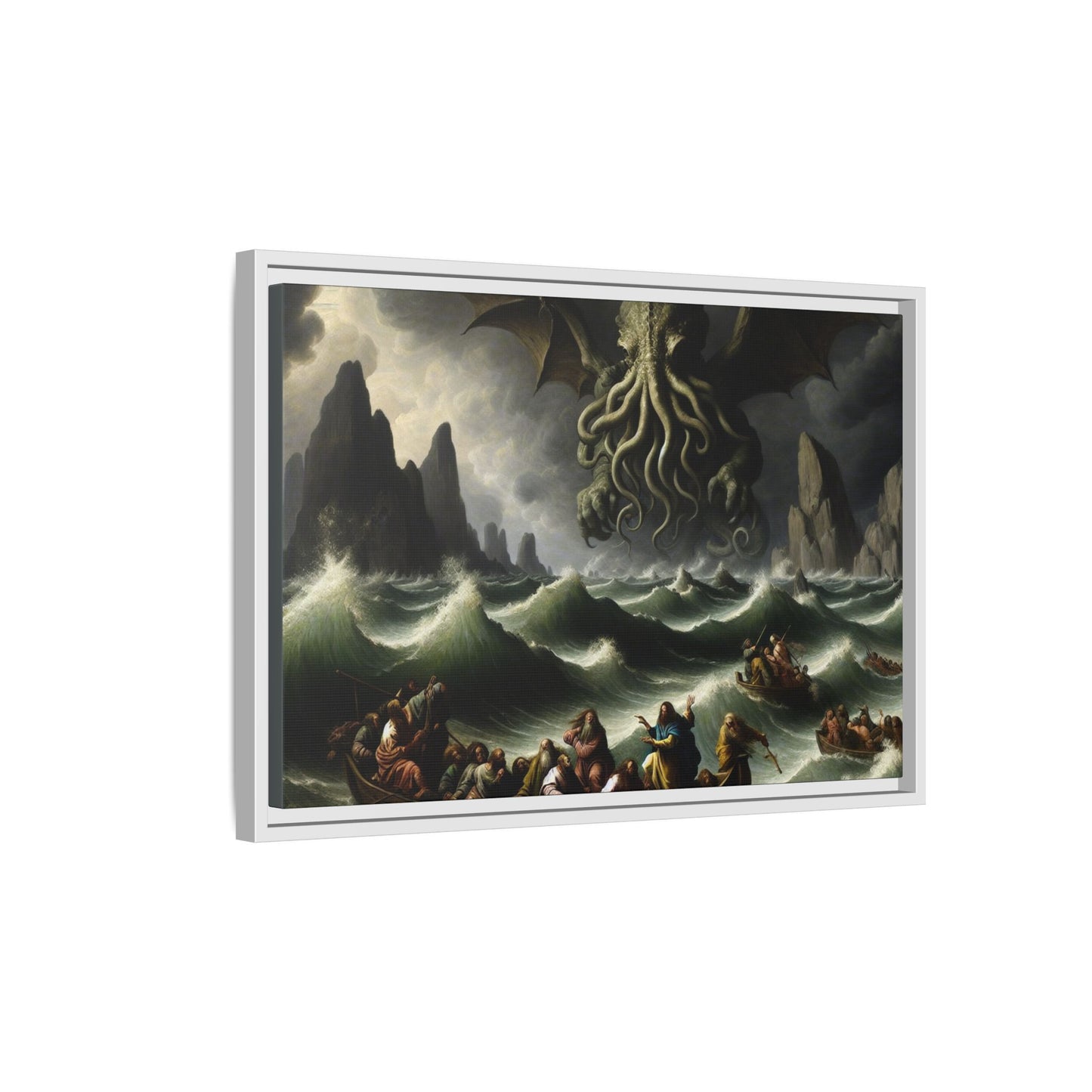 Cthulhu in the Storm Canvas, Framed (Multi-color)