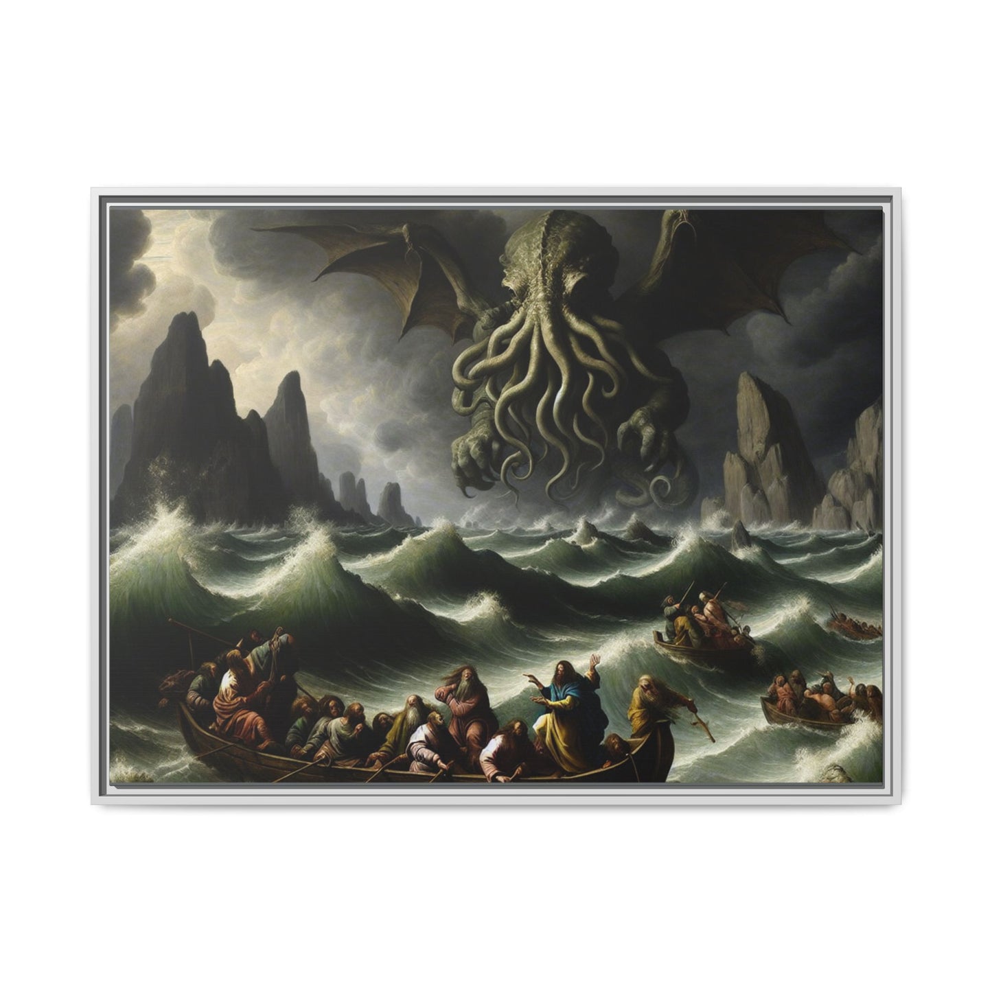 Cthulhu in the Storm Canvas, Framed (Multi-color)