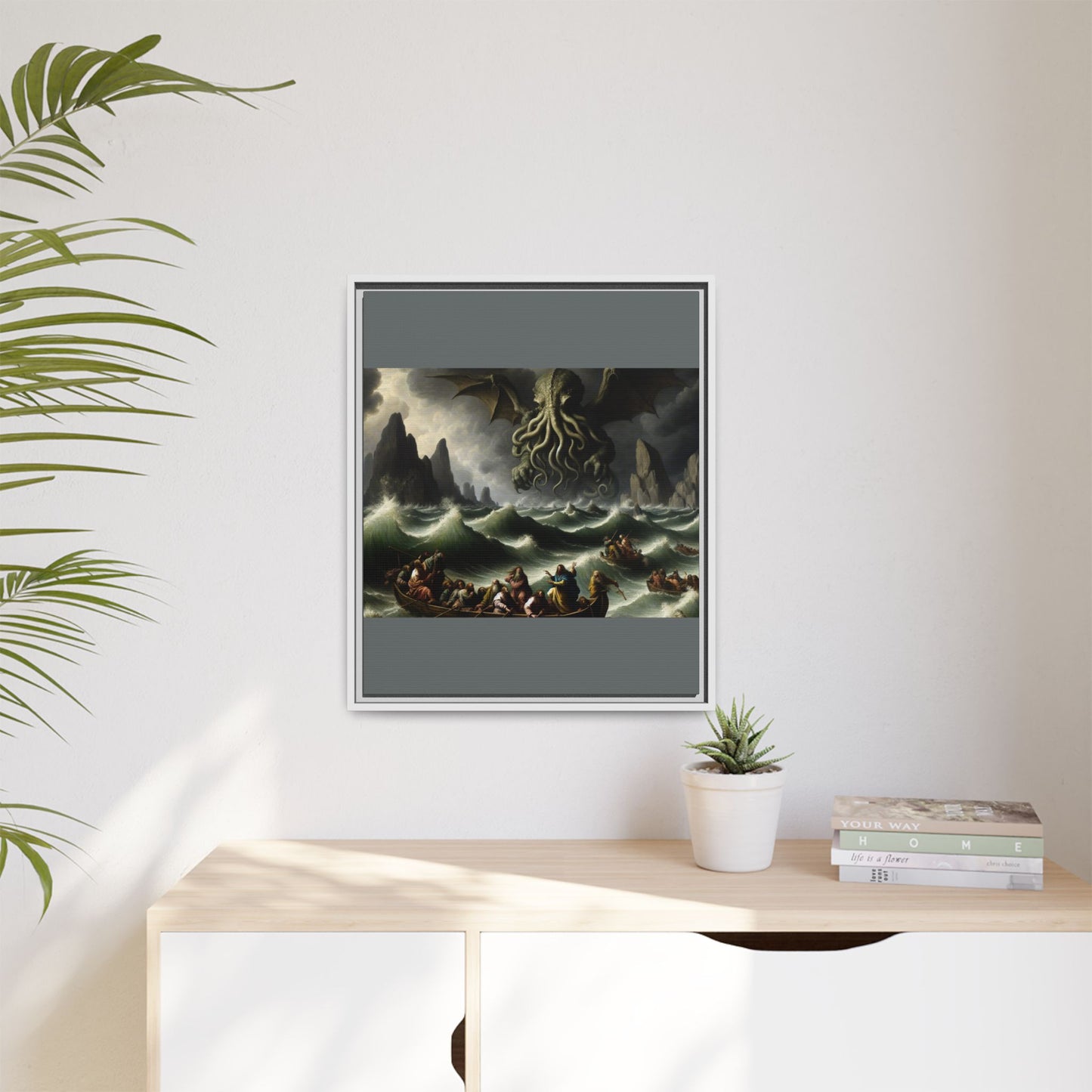 Cthulhu in the Storm Canvas, Framed (Multi-color)
