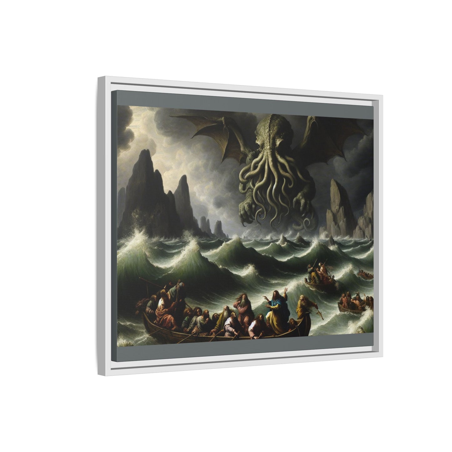 Cthulhu in the Storm Canvas, Framed (Multi-color)