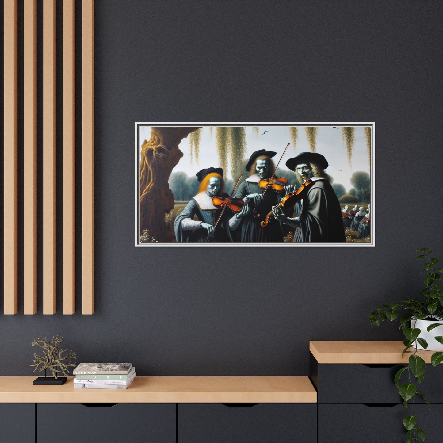 Vermeer's Vampire Violinists Canvas, Framed (Multi-color)