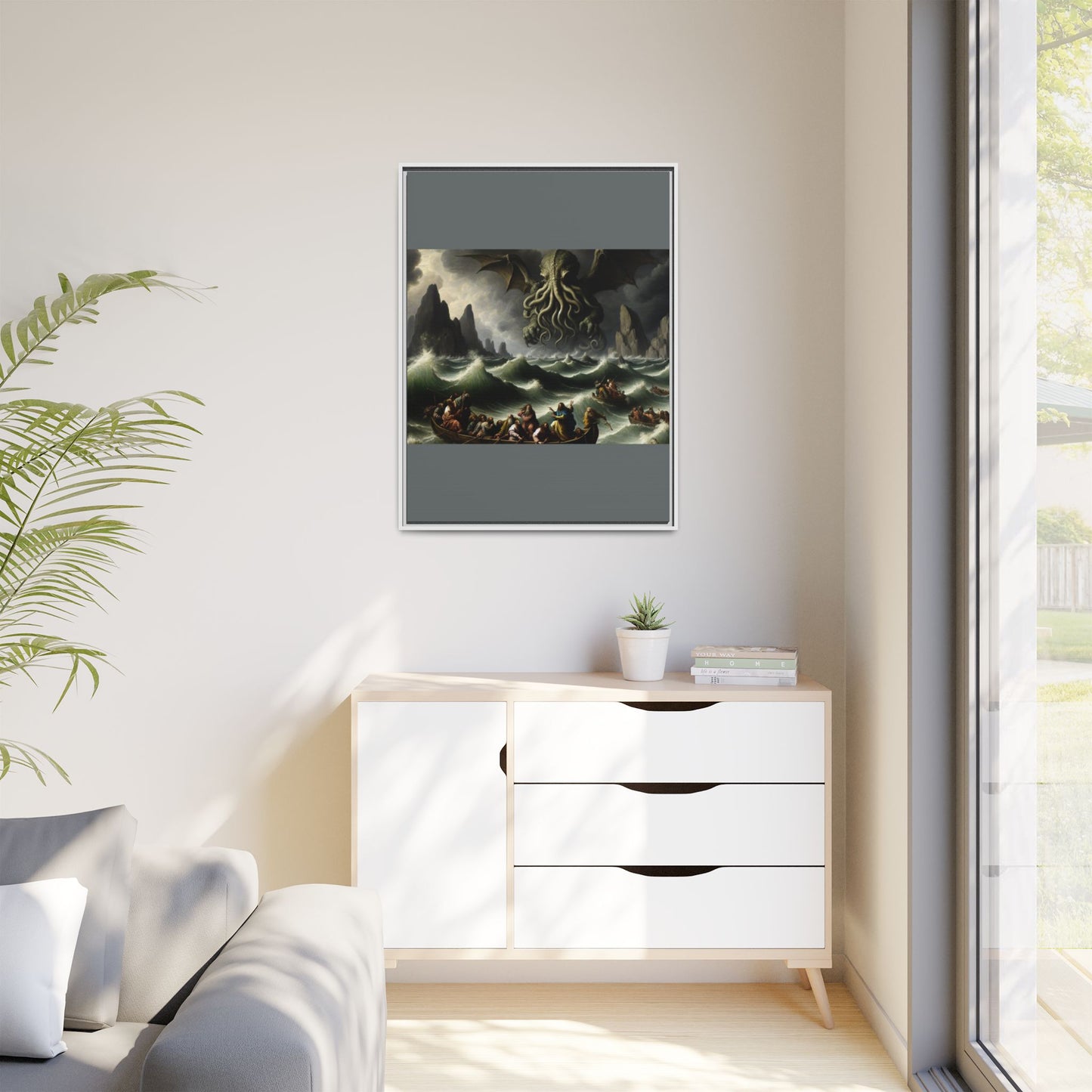 Cthulhu in the Storm Canvas, Framed (Multi-color)