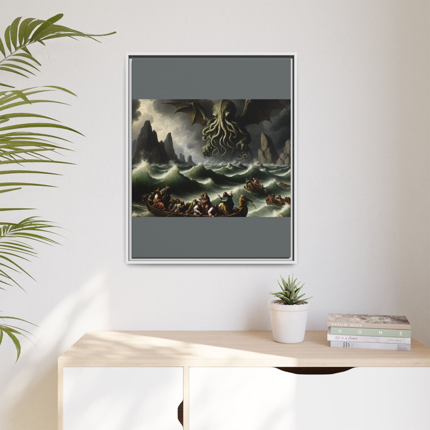 Cthulhu in the Storm Canvas, Framed (Multi-color)