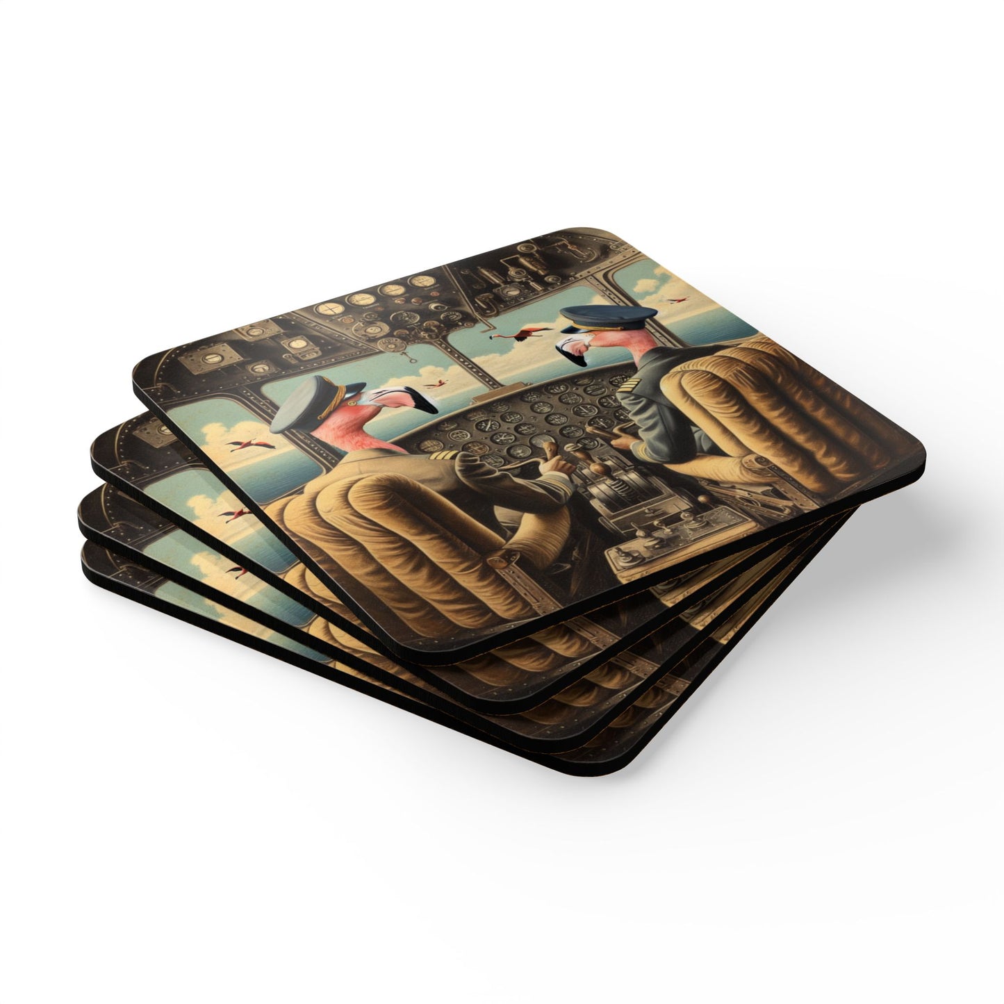 Flamingo Flight Deck 4pc Coaster Set