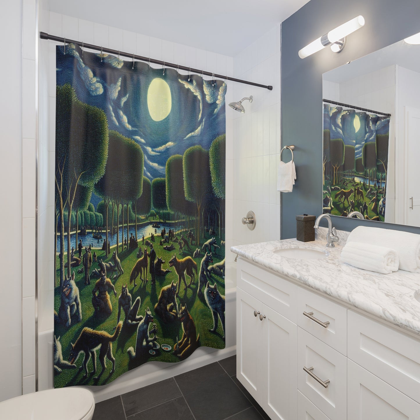 Werewolves at the Waterfront Shower Curtain