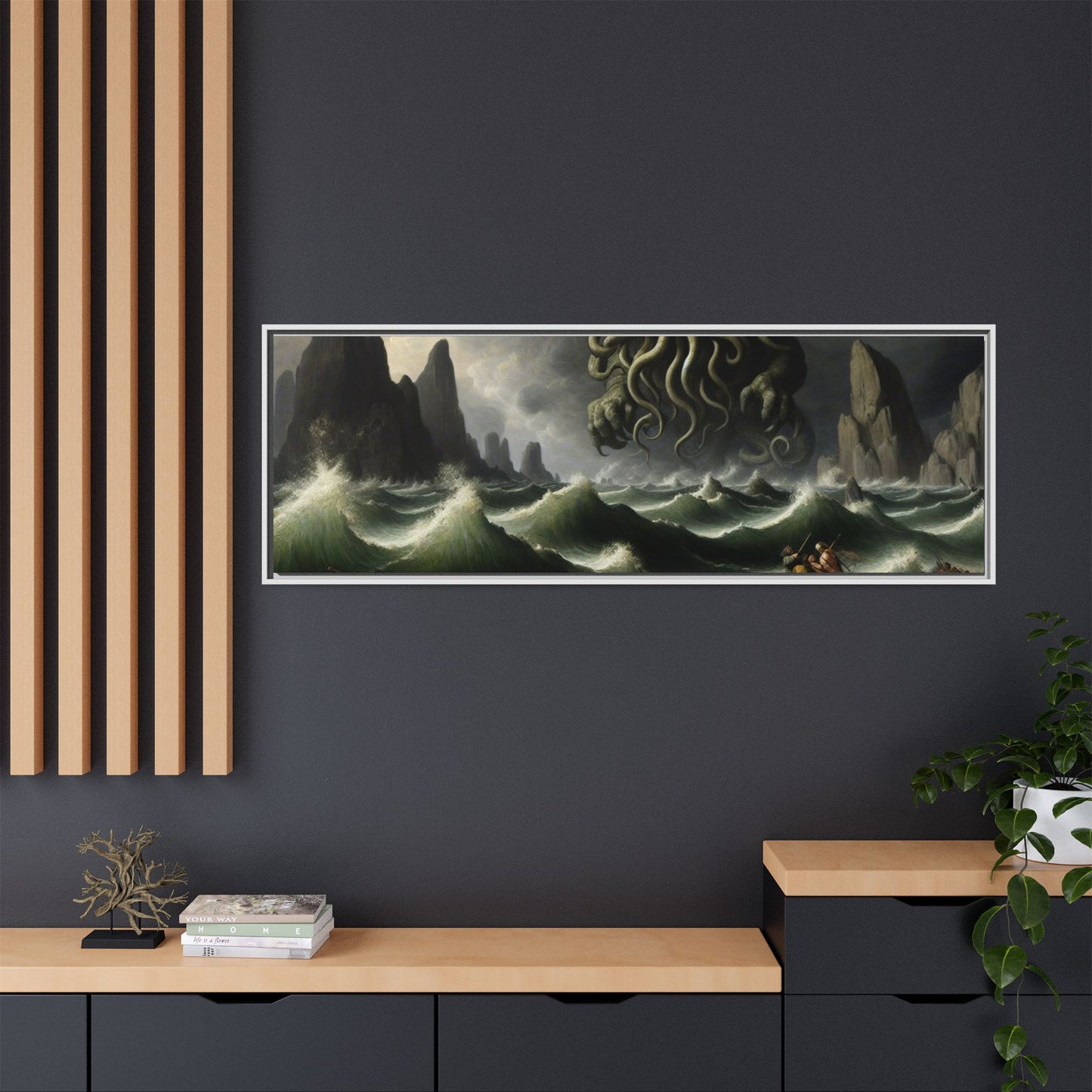 Cthulhu in the Storm Canvas, Framed (Multi-color)