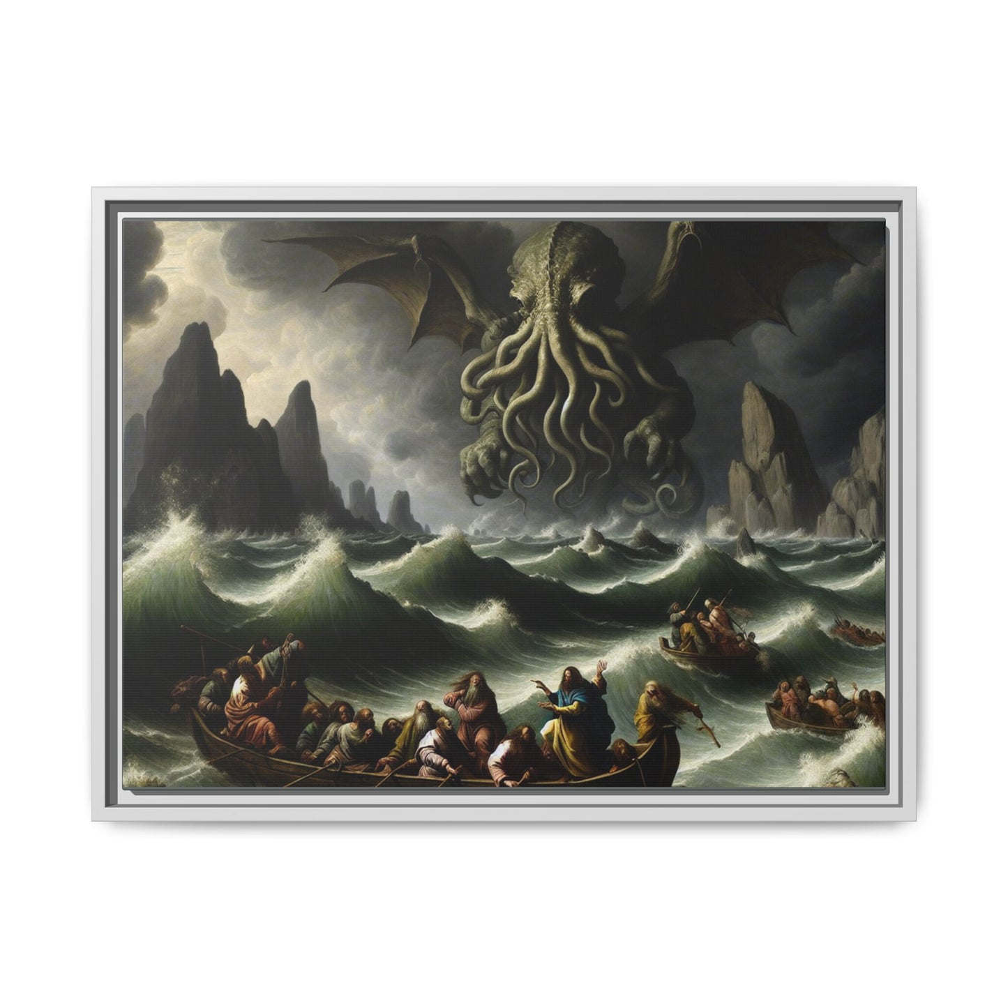 Cthulhu in the Storm Canvas, Framed (Multi-color)