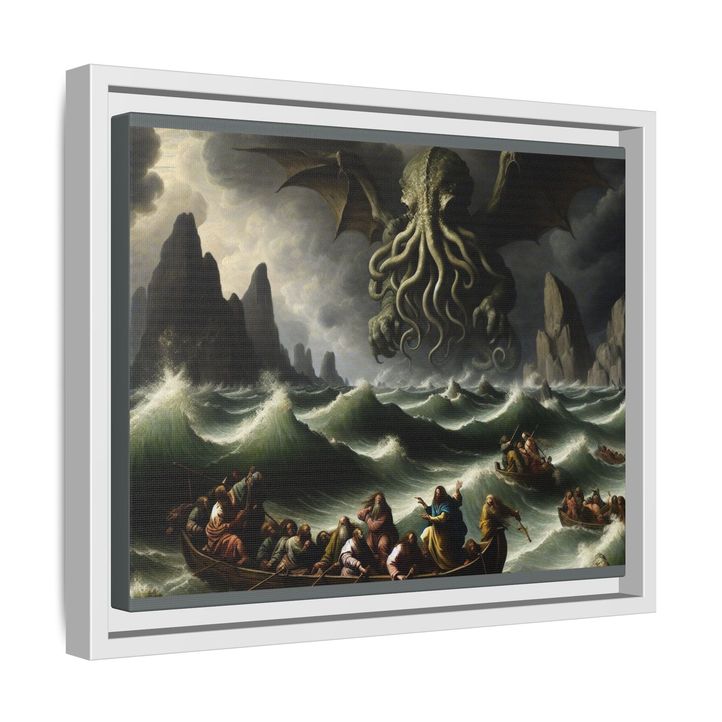 Cthulhu in the Storm Canvas, Framed (Multi-color)