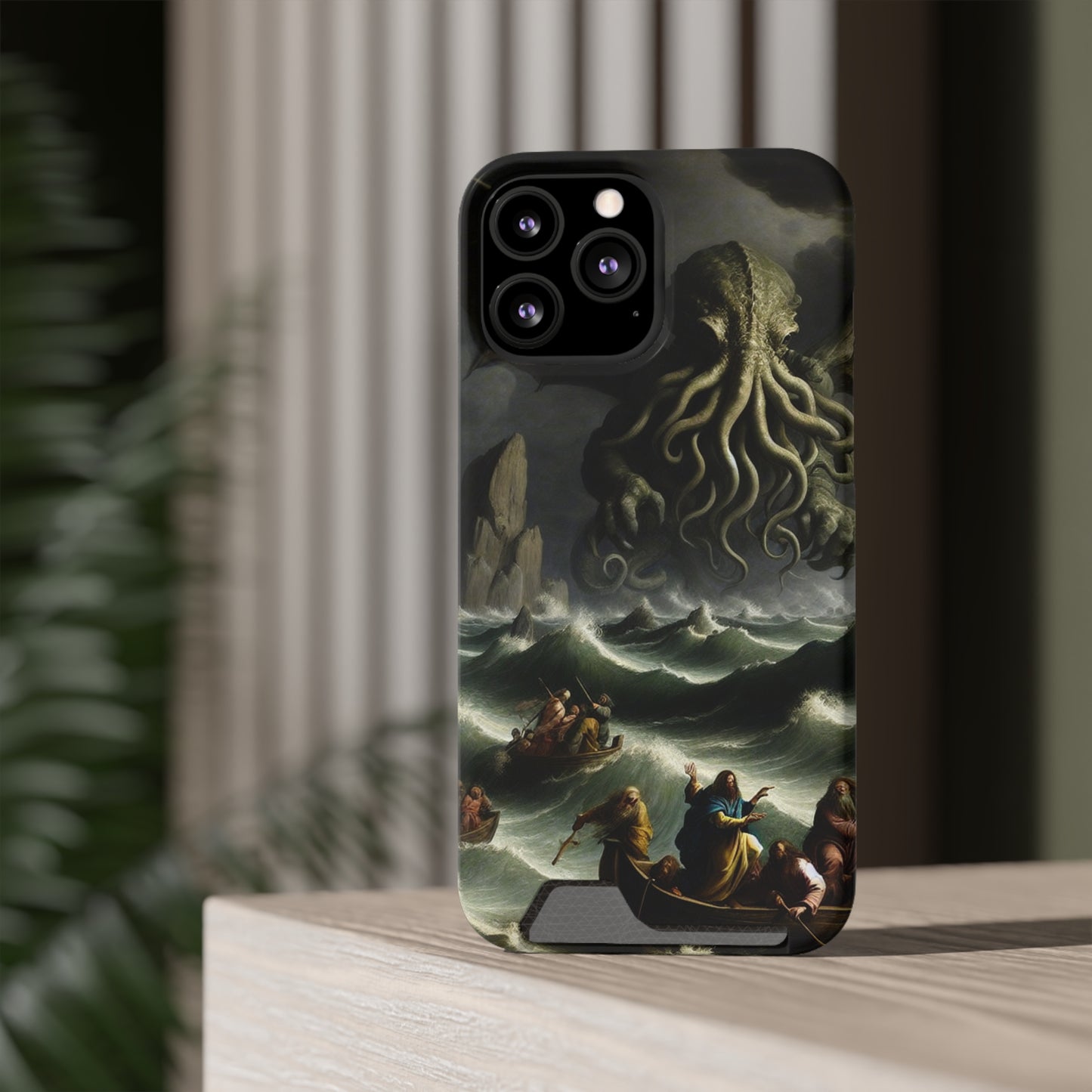 Cthulhu in the Storm Phone Case with Card Holder - IPHONE