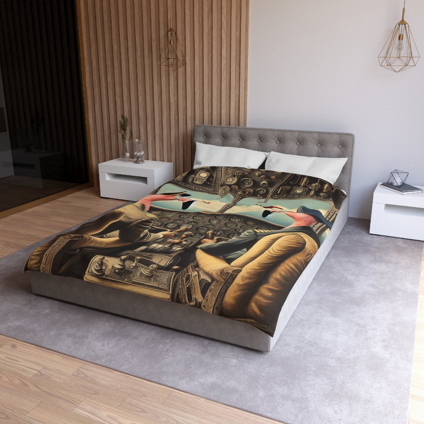 Flamingo Flight Deck Microfiber Duvet Cover