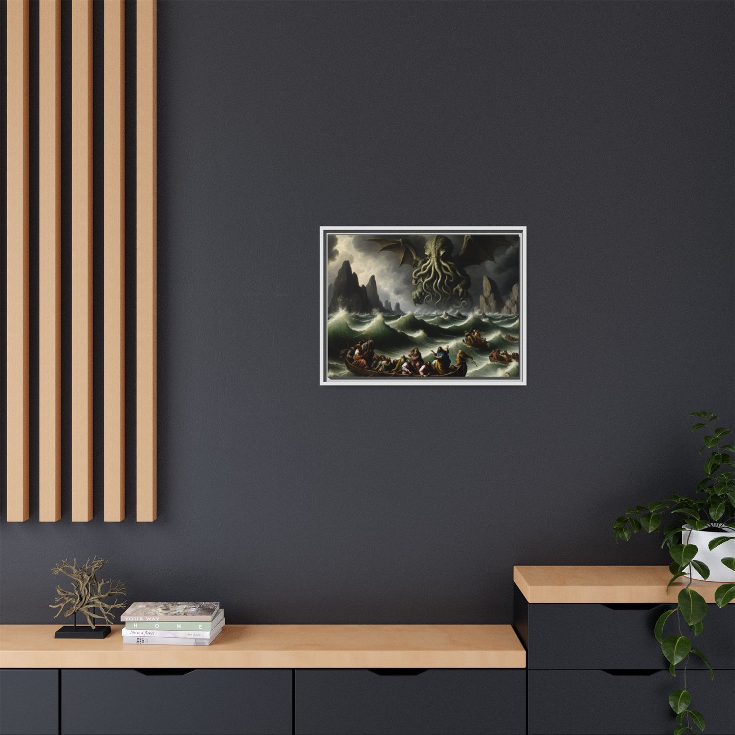 Cthulhu in the Storm Canvas, Framed (Multi-color)