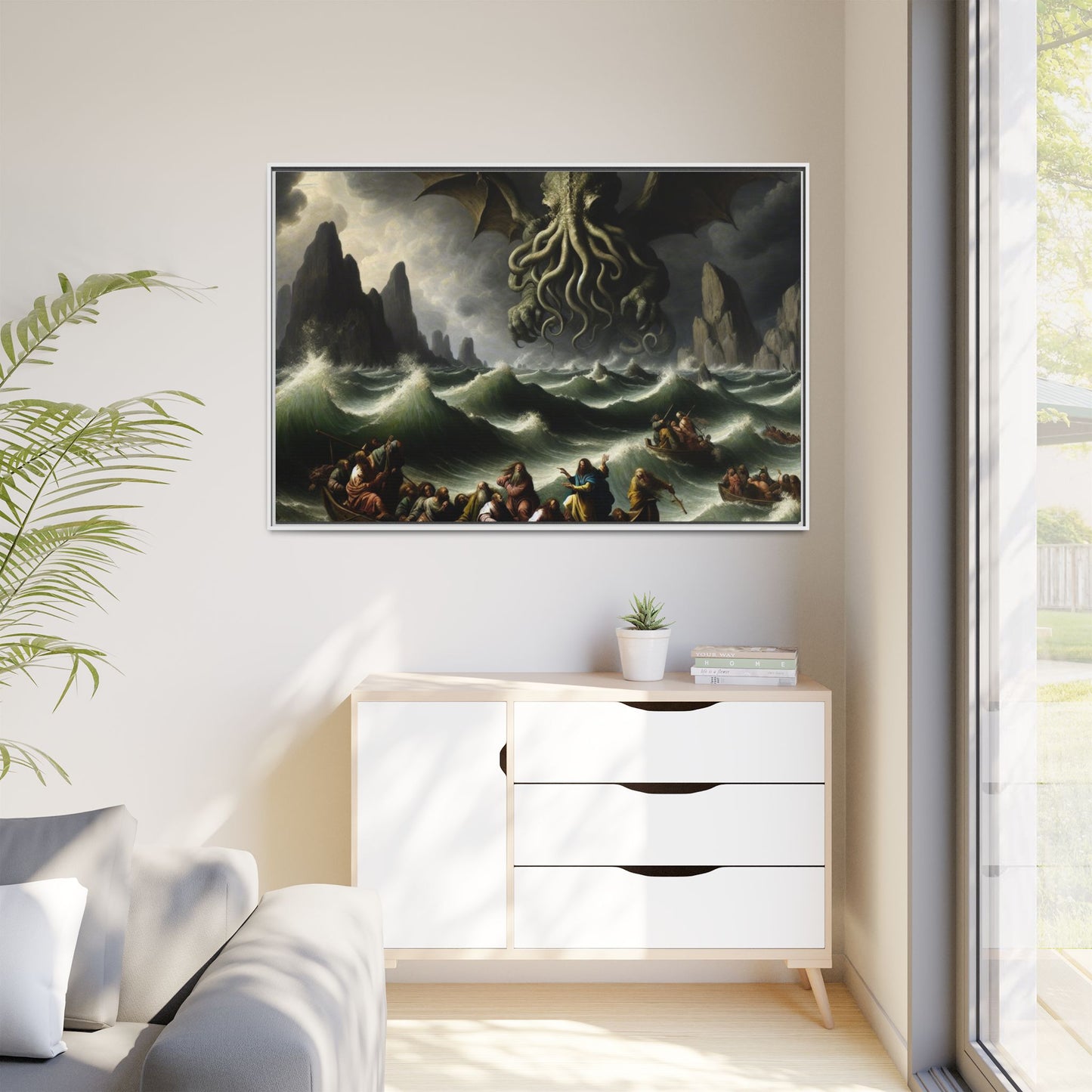 Cthulhu in the Storm Canvas, Framed (Multi-color)