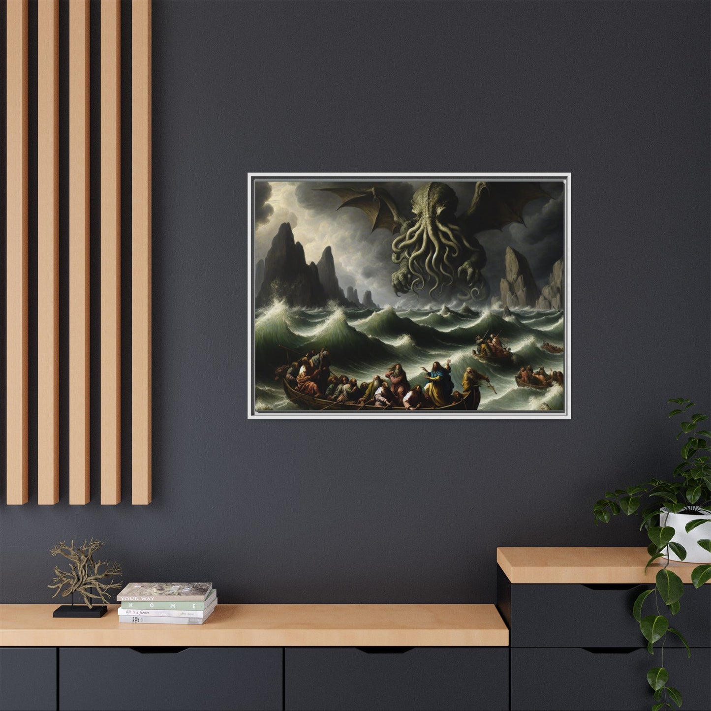 Cthulhu in the Storm Canvas, Framed (Multi-color)