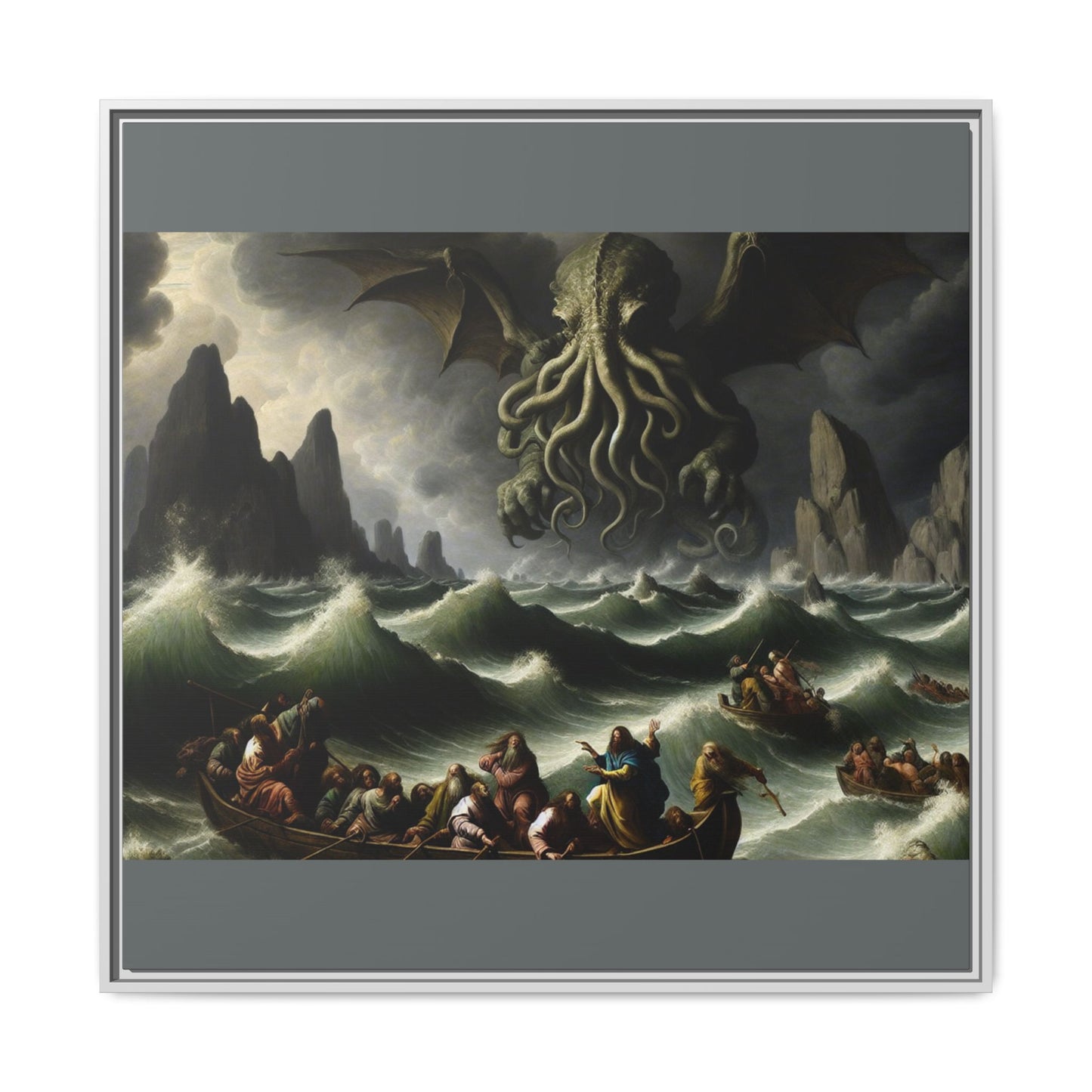 Cthulhu in the Storm Canvas, Framed (Multi-color)